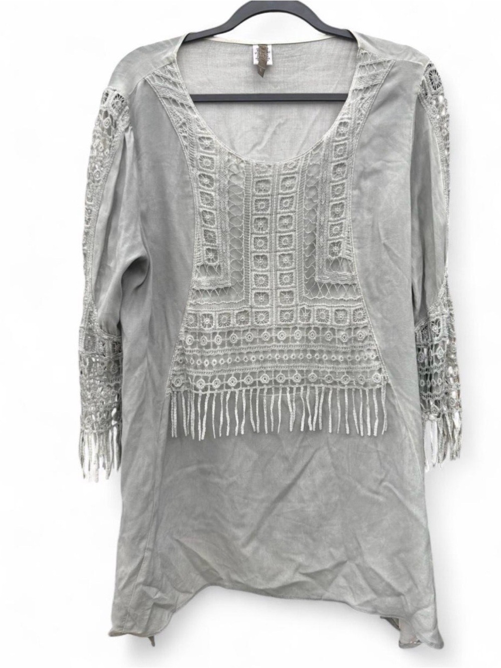 XCVI Gray Boho Lace Fringe Tunic